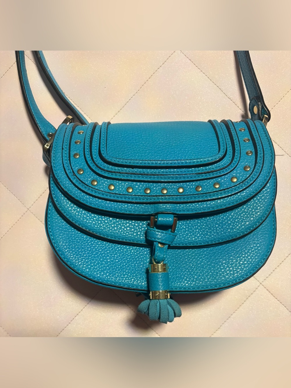 Charming Charlie Bluebird Studded Tassel Crossbody Bag